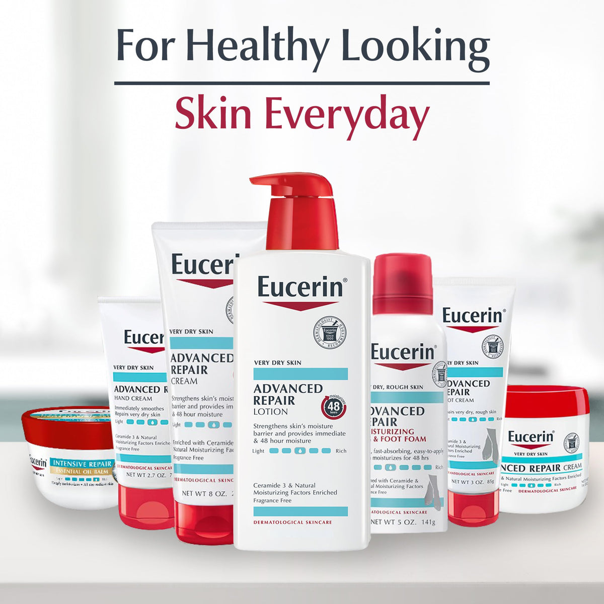 Eucerin lotion texture swipe demonstrating fast-absorbing hydration