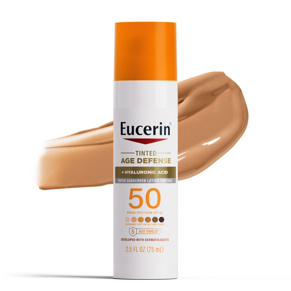 Eucerin front packaging showing SPF 50 and tinted sunscreen benefits