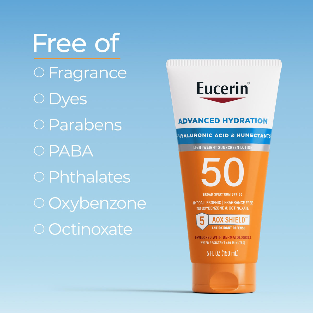 Eucerin tube staged with sunglasses and towel for daily outdoor protection benefit
