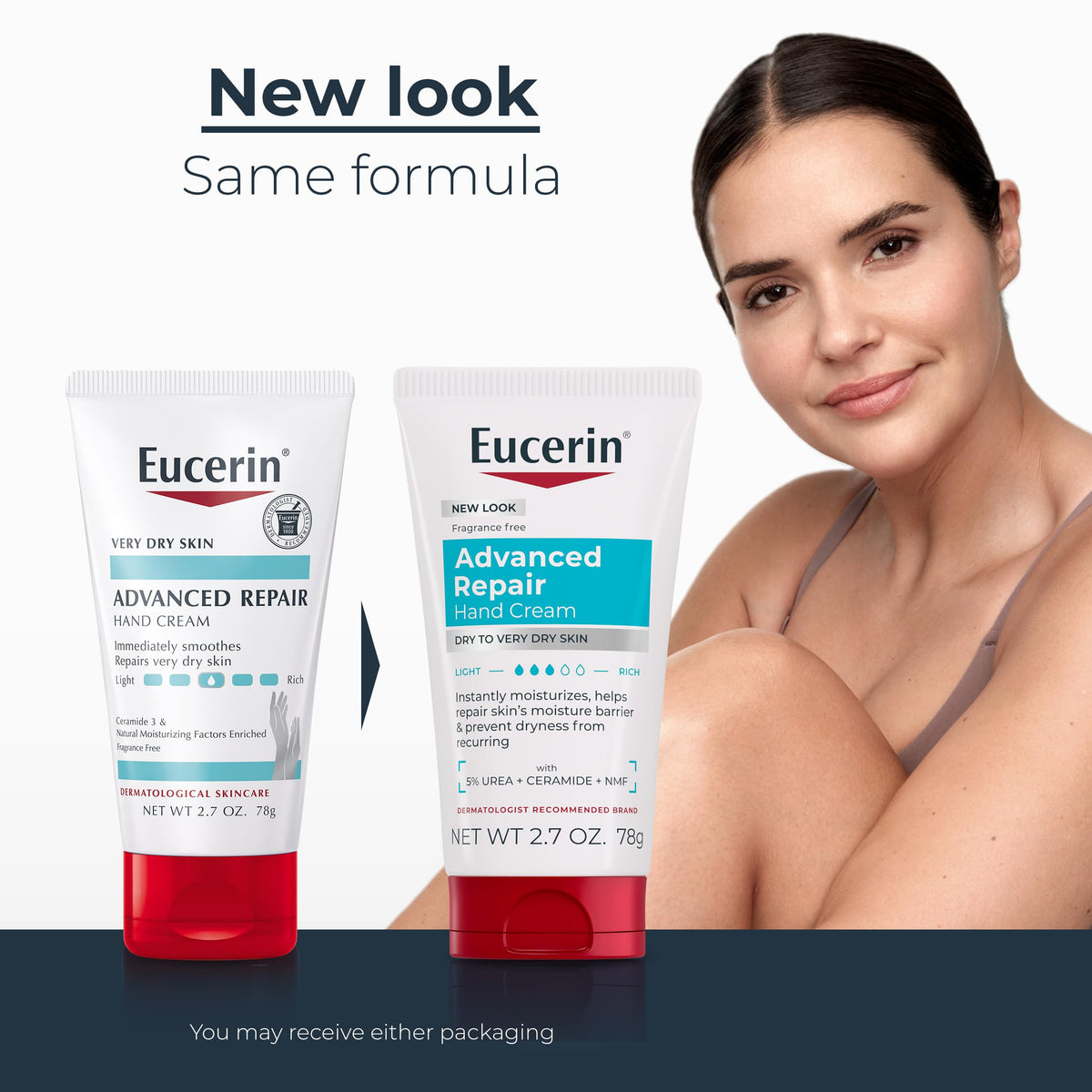 Eucerin tube cap detail, easy-open design for quick application benefit