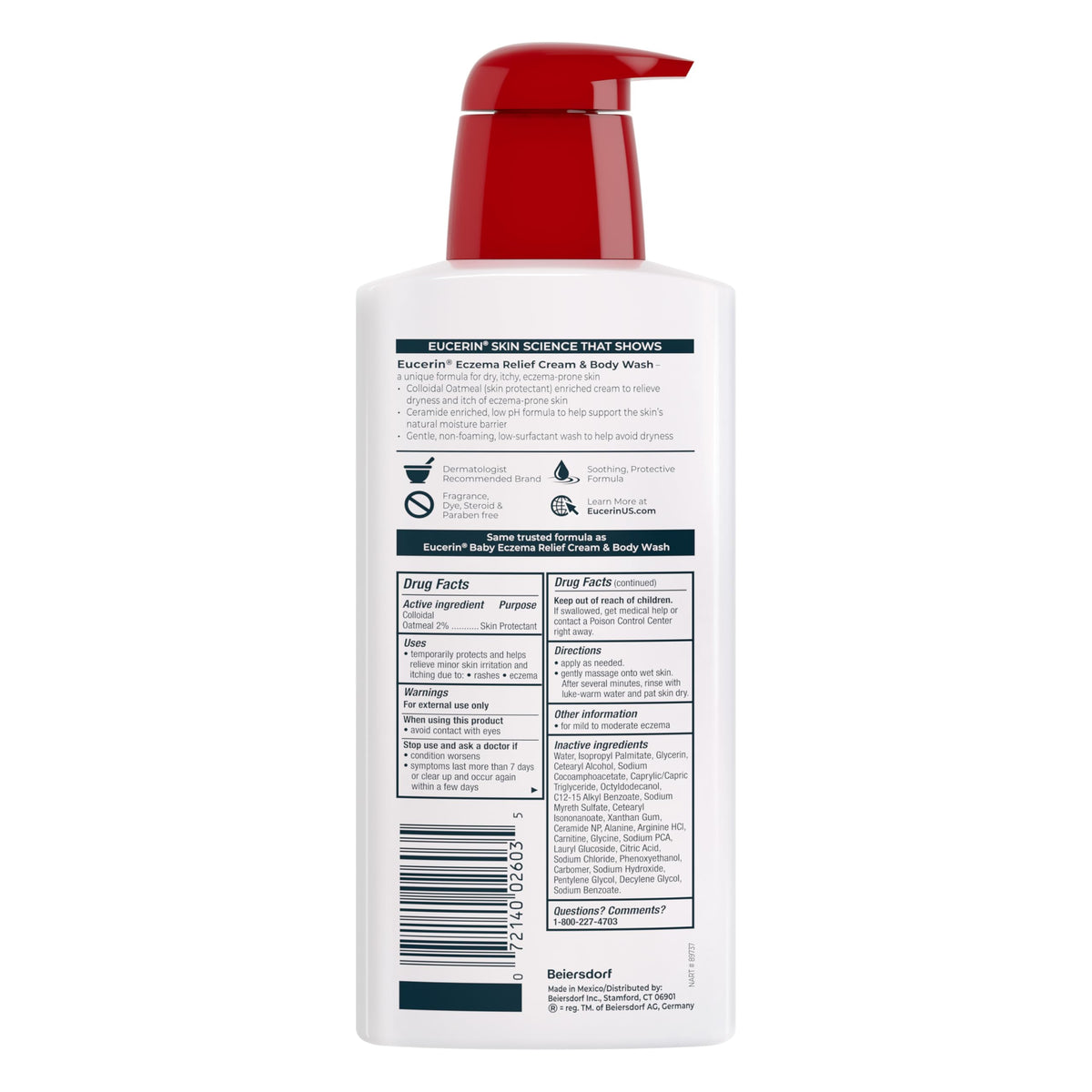 Eucerin body wash lather on arm demonstrating gentle cleansing effect