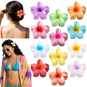 Eunhdet front packaging showing 12 colorful plumeria clips and quick styling benefit