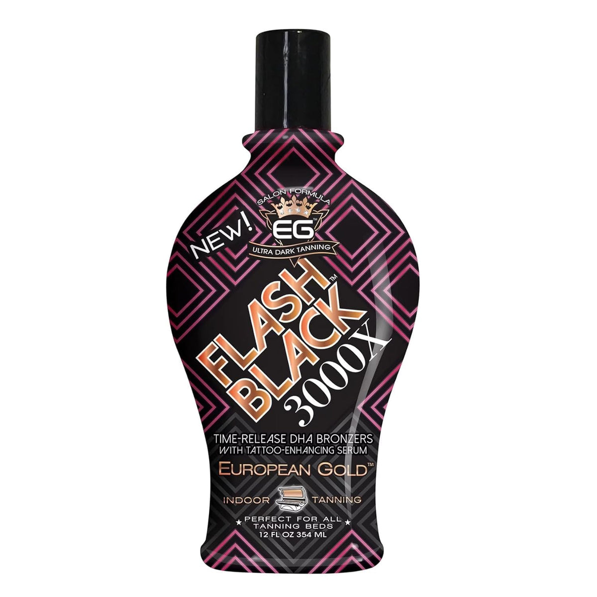 European Gold front packaging showing bottle and label benefit: salon-grade bronzing