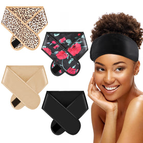 Eurzom front view of four satin hair wraps showing colors and prints, protective styling benefit