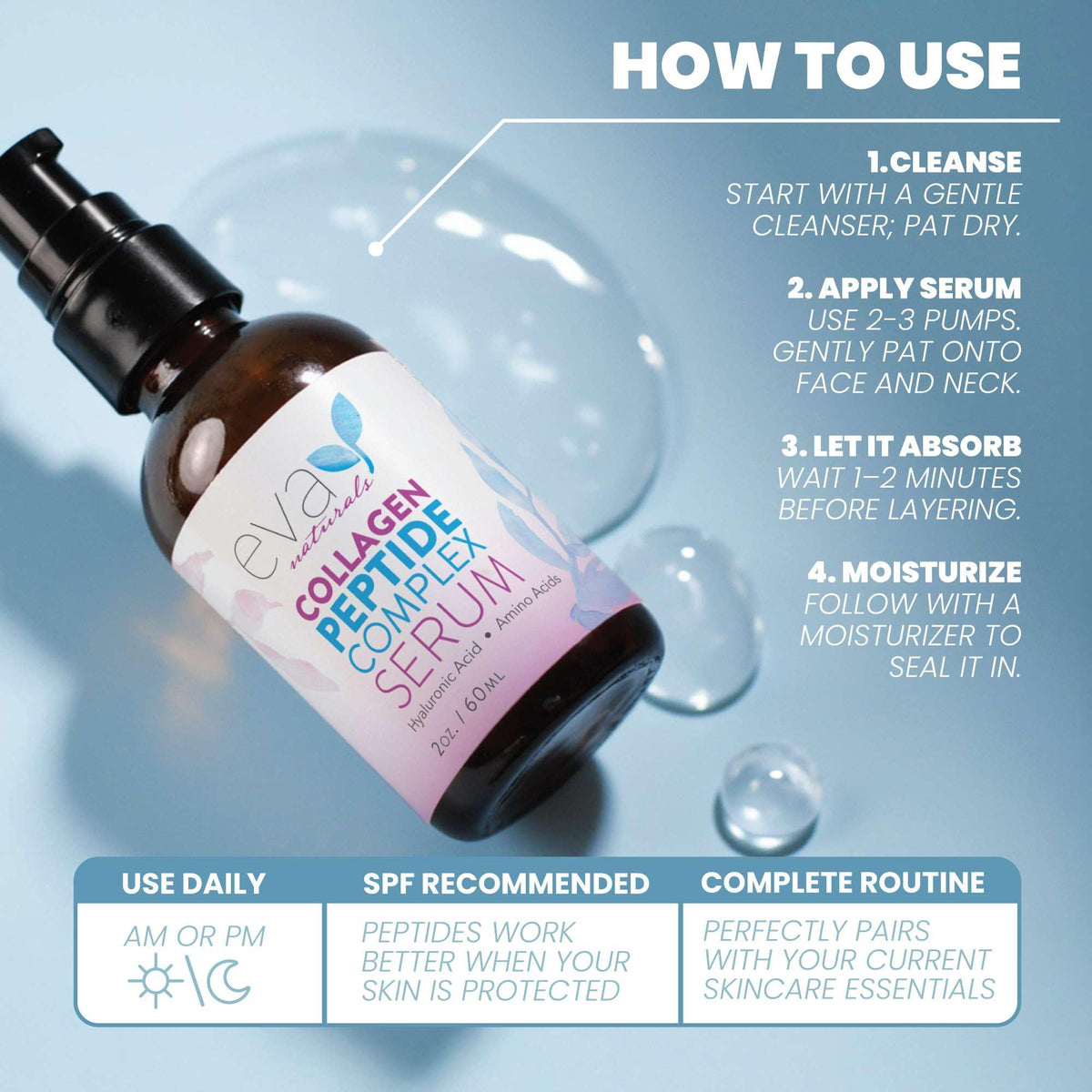Eva Naturals applying serum to neck and décolleté for firming support