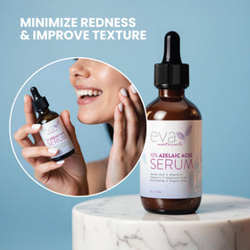Hand applying Eva Naturals serum to face demonstrating easy absorption and layering