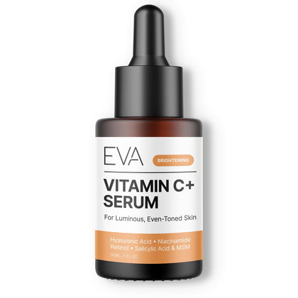 Eva Naturals front packaging of vitamin C serum showing product benefits