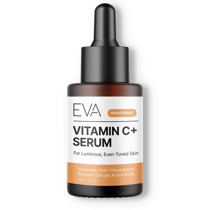Eva Naturals front packaging of vitamin C serum showing product benefits