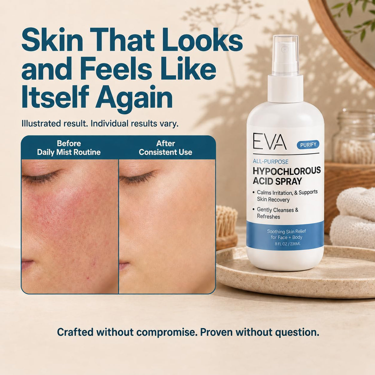 Eva Naturals hand-held 8 oz bottle showing travel-friendly size