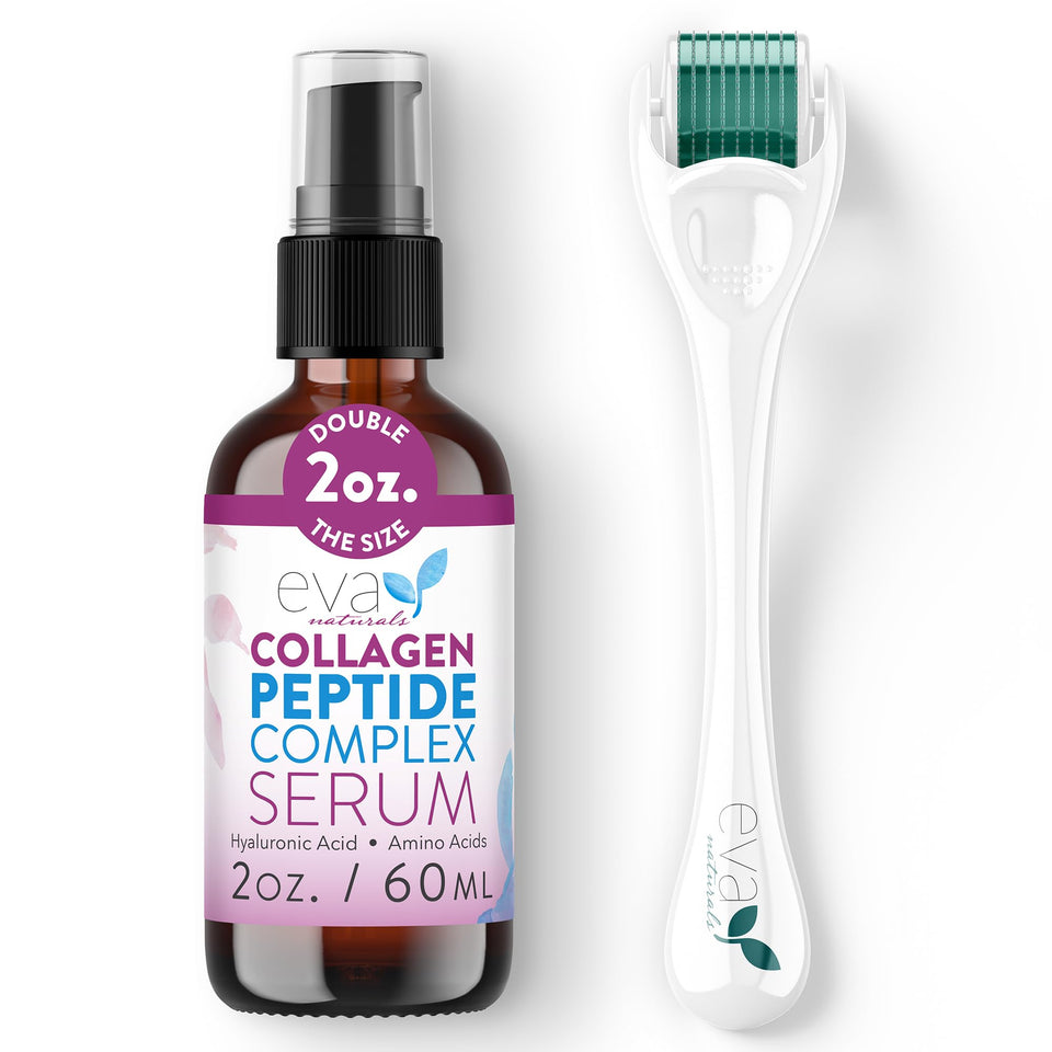 Eva Naturals kit front packaging showing both serum and roller benefits