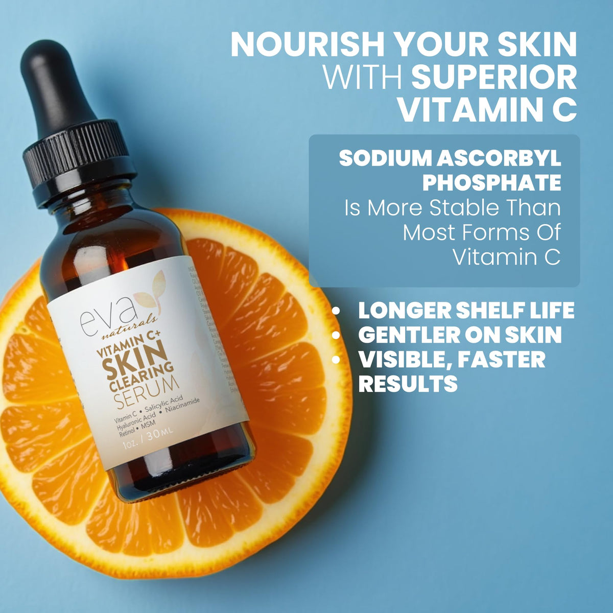 Eva Naturals product label close-up listing key active ingredients for clarity
