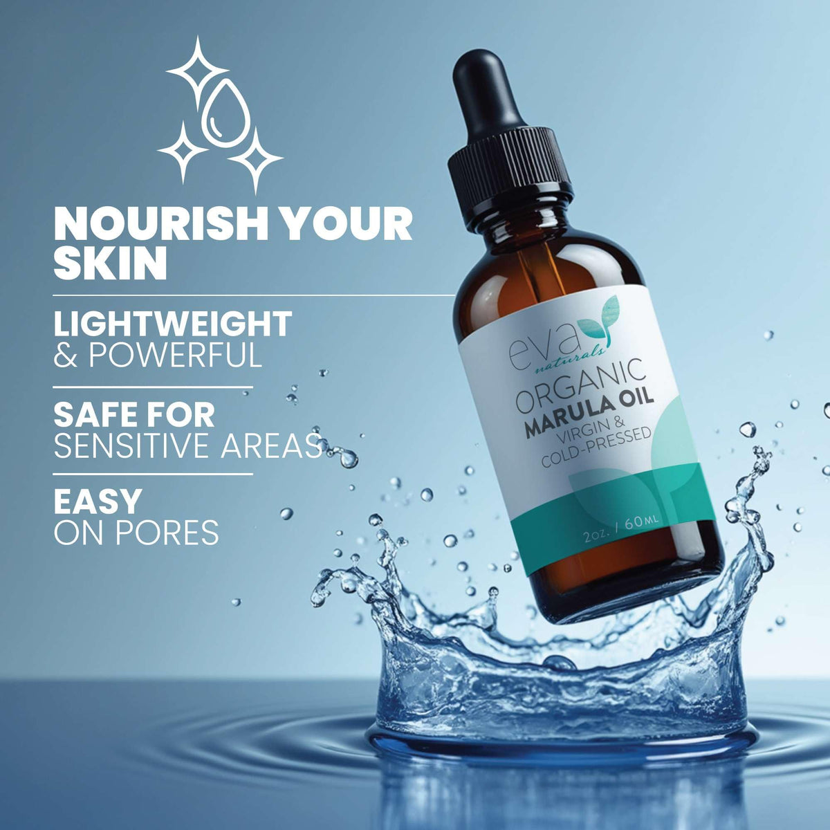 Eva Naturals label close-up highlighting cold-pressed purity and ingredients