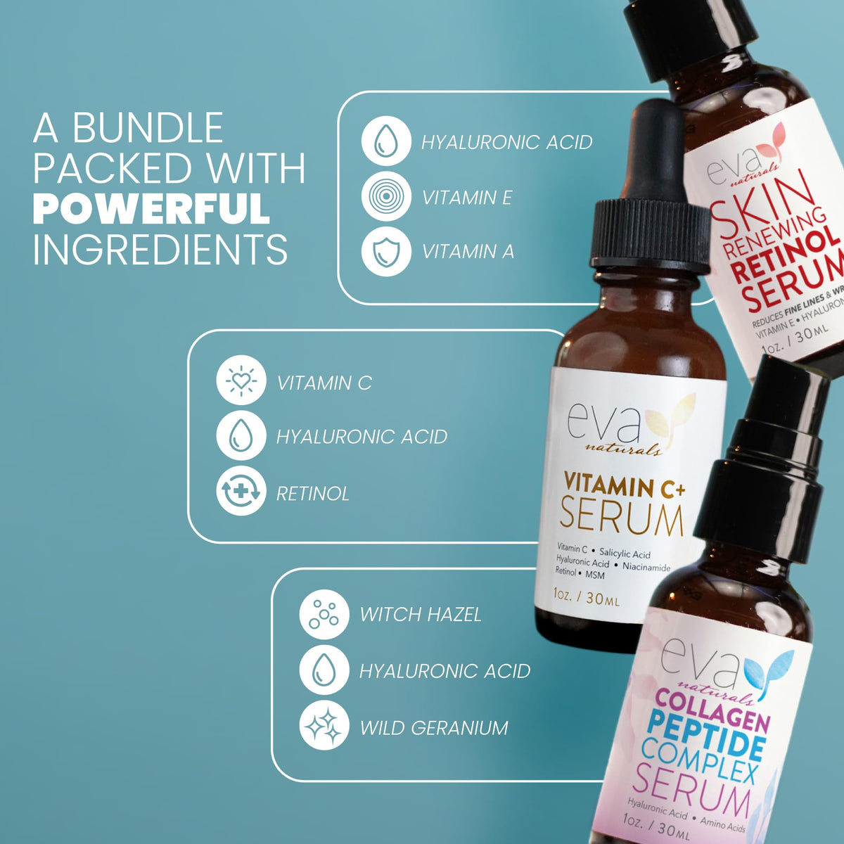 Eva Naturals retinol serum pump dispensed during nighttime routine