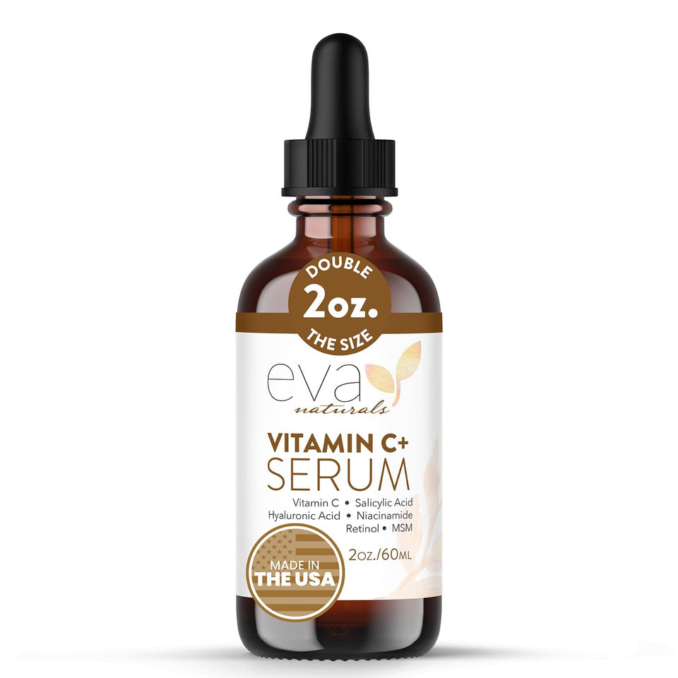 Eva Naturals bottle front view showing serum packaging and easy application