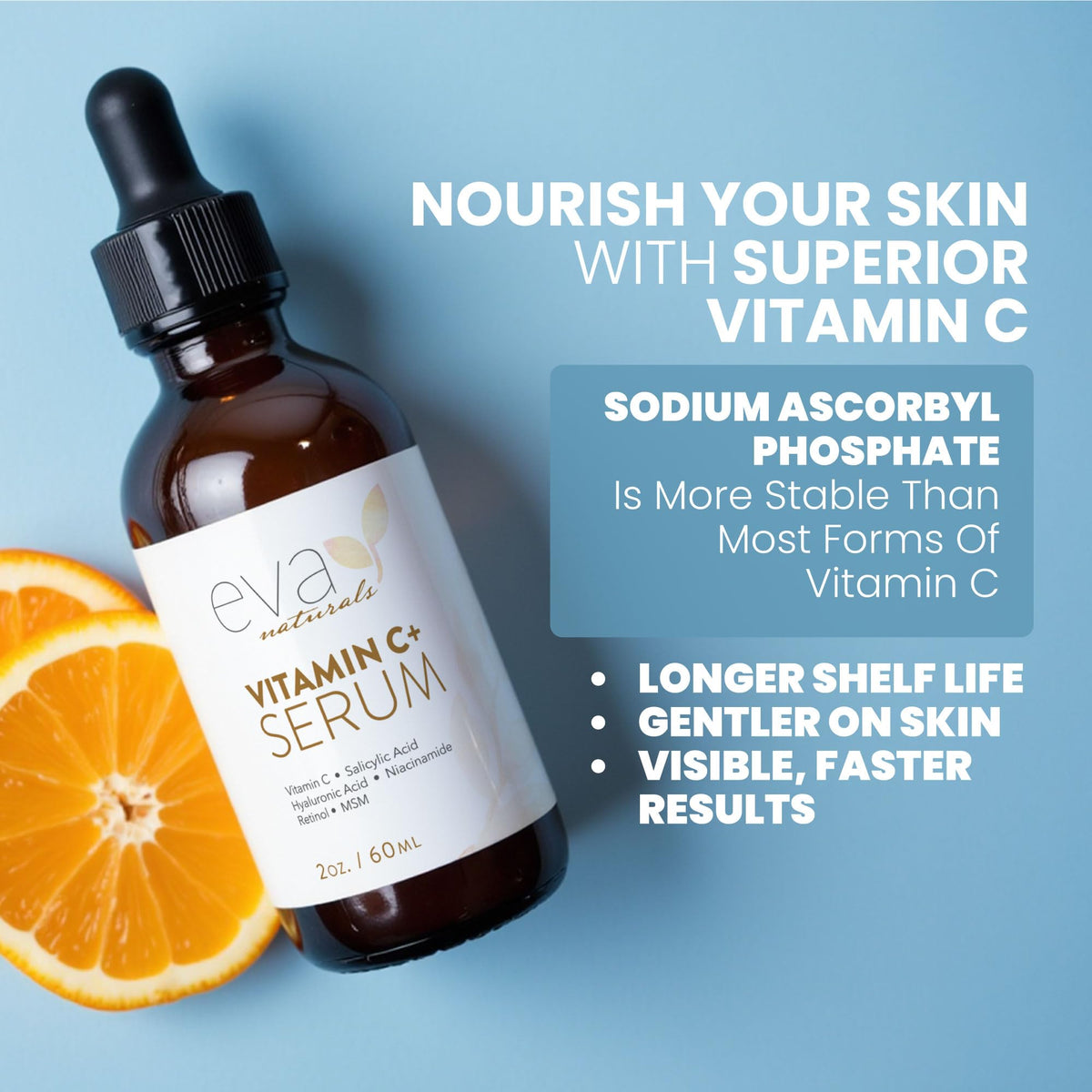 Product label close-up showing Eva Naturals ingredients and bilingual cosmetic registration