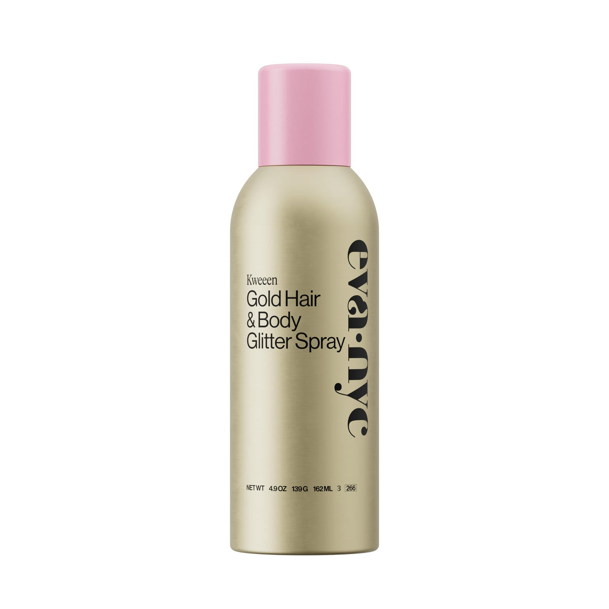 EVA·NYC bottle front packaging showing gold glitter and label benefits