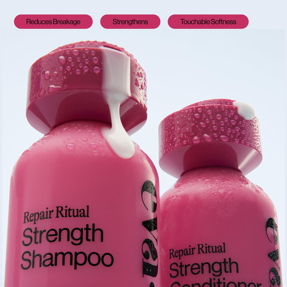 EVA·NYC shampoo and conditioner pump tops highlighting texture