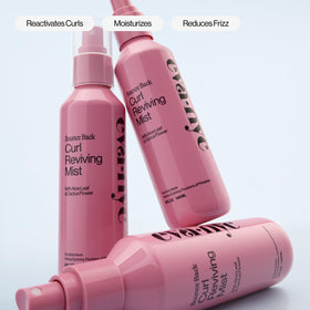 EVA·NYC dewy spray on curly hair, revealing revived bounce and reduced frizz