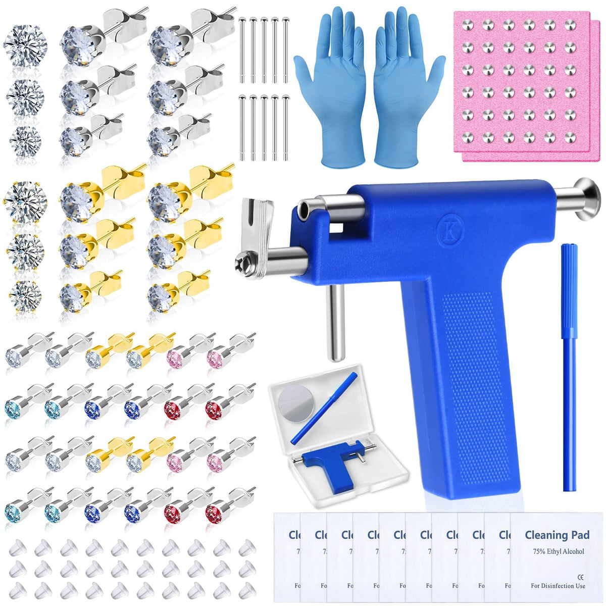 Evatage front packaging showing full piercing kit and storage box benefits clarity