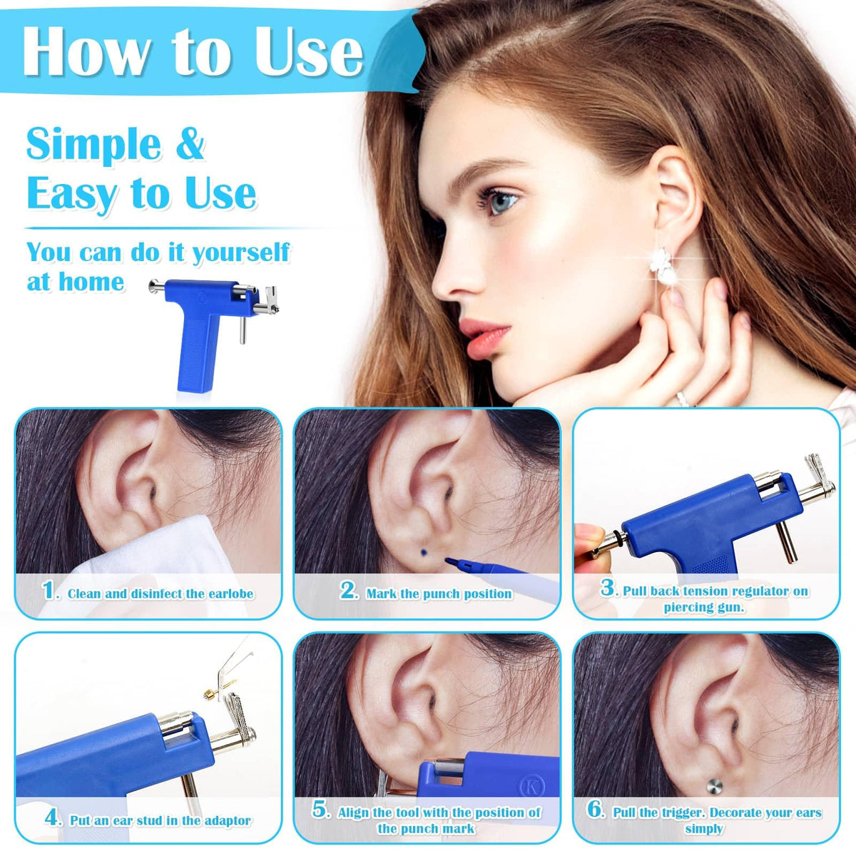 Evatage in-use demonstration on earlobe showing fast, steady piercing action