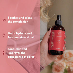 Eve Hansen label close-up highlighting organic rose water ingredients