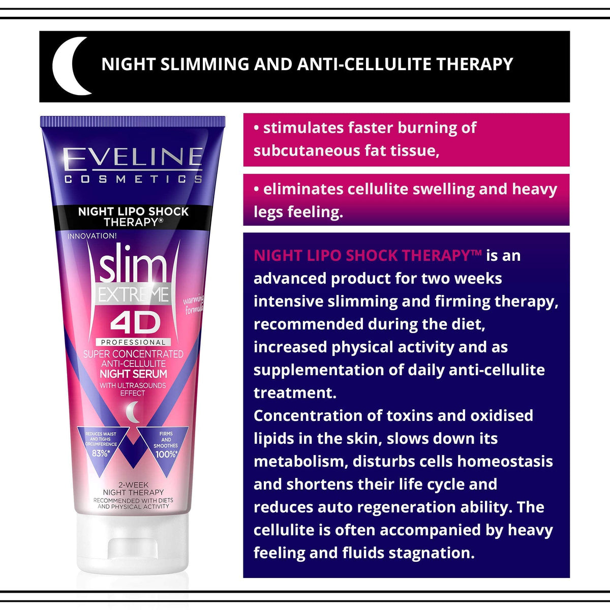 EVELINE COSMETICS product applied to thigh demonstrates smoothing effect