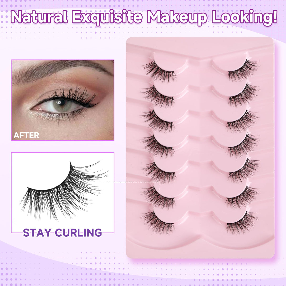 EVENTILL lashes applied on eye showing lifted cat-eye finish