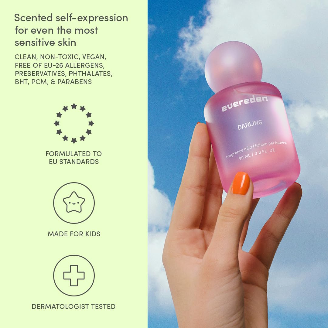 Evereden Darling being spritzed into hair offering lightweight fragrance refresh