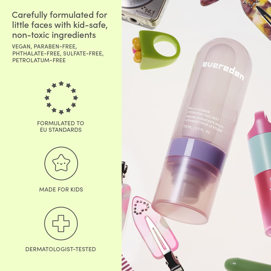 Child using Evereden face mist outdoors after play, easy on‑the‑go hydration