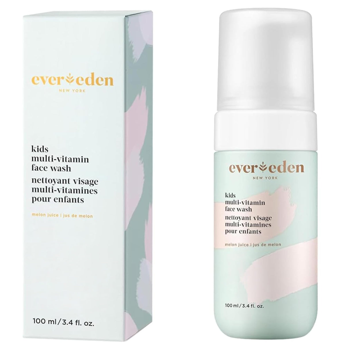 Evereden front packaging showing bottle and melon scent, gentle cleansing benefit