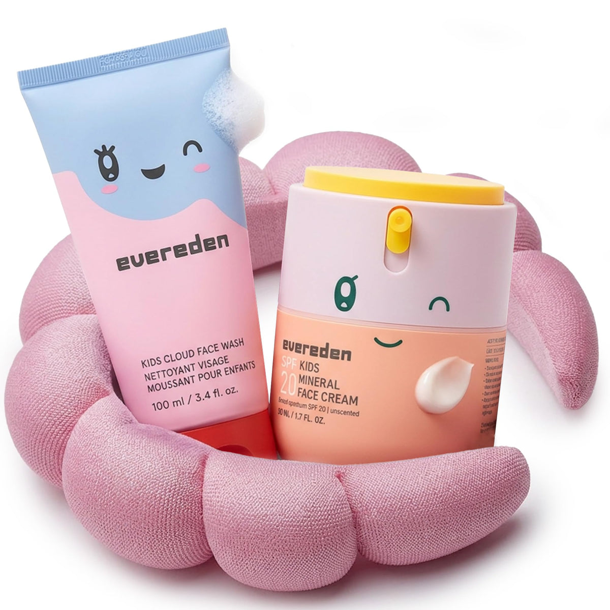 Evereden front packaging of kids face wash and SPF set showing complete kit benefits