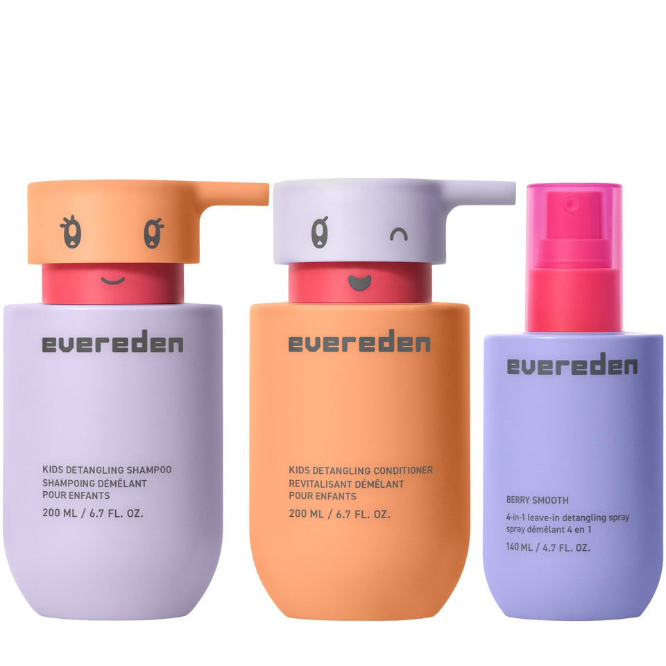 Evereden front packaging showing trio set for gentle family haircare benefits