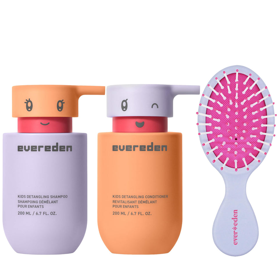 Evereden front packaging showing full kids haircare set and family-friendly design