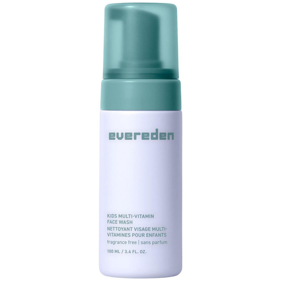 Evereden front packaging of 3.4 fl oz kids face wash showing clean label and size benefit