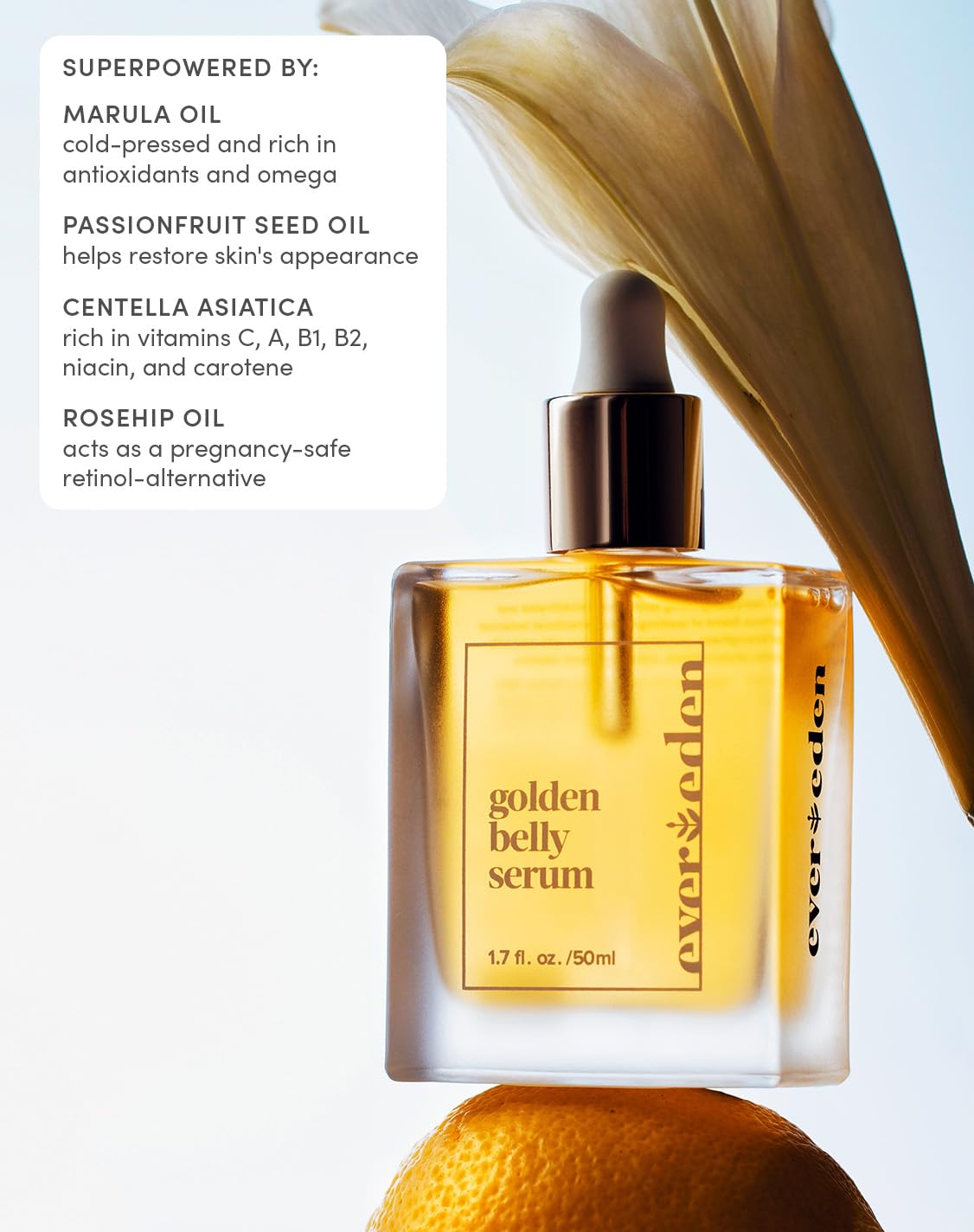 Evereden golden oil drop texture close-up showing quick absorption