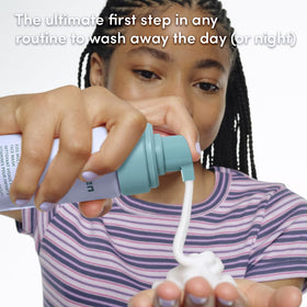 Evereden child washing face in sink showing mild, non-irritating cleansing in use