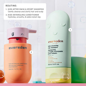 Evereden bottle on bathroom shelf in family-friendly routine scene