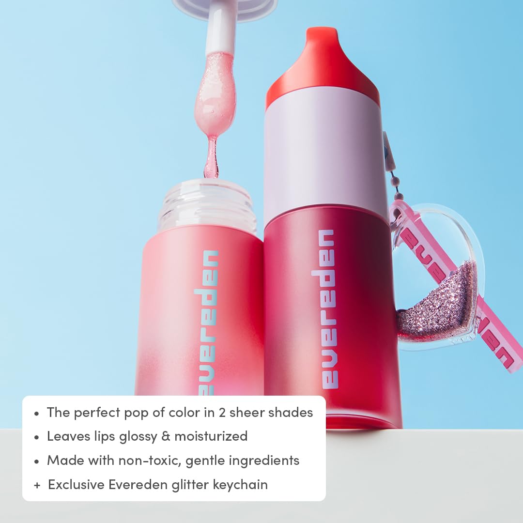 Evereden lip oil texture close-up highlighting glossy, non-sticky sheen