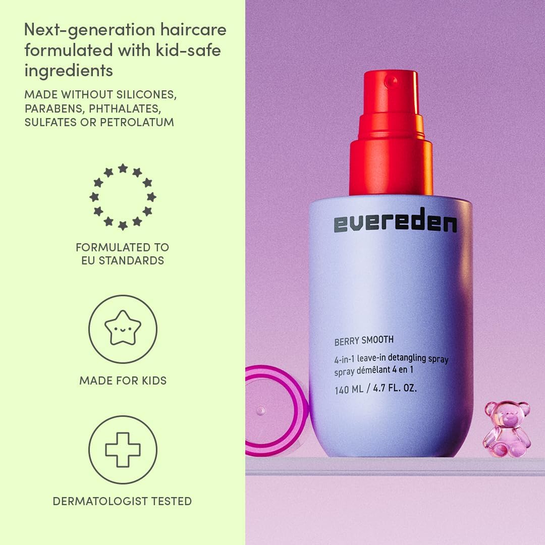 Evereden bottle next to child’s hand showing travel-friendly size