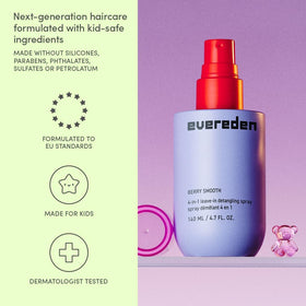Evereden bottle next to child’s hand showing travel-friendly size