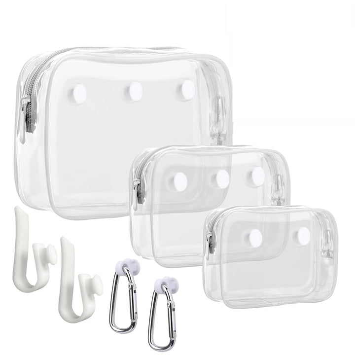 Everfunny front view of three white clear pouches showing set and hooks benefit quick access
