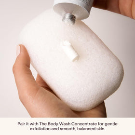 Everist konjac sponge held in hand to show size and scale benefit for full-body use
