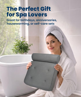 Everlasting Comfort pillow next to tub showing compact size and scale