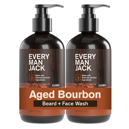 Every Man Jack front packaging showing Aged Bourbon fragrance and benefits