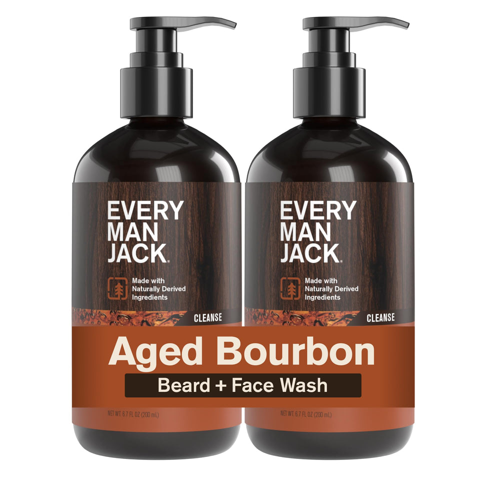 Every Man Jack front packaging showing Aged Bourbon fragrance and benefits