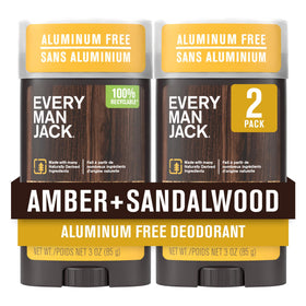 Every Man Jack front packaging showing amber sandalwood scent benefit freshness
