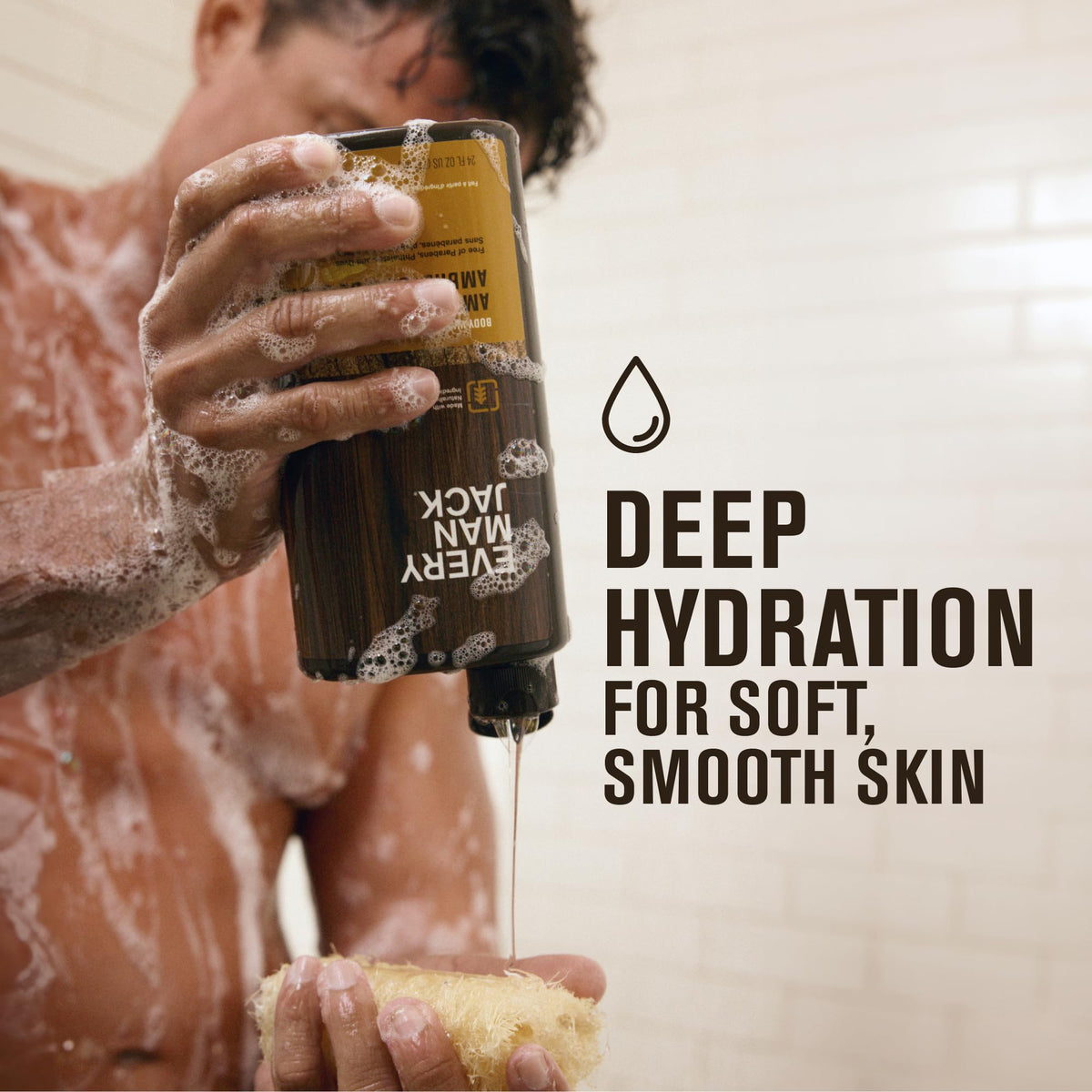 Every Man Jack creamy lather close-up demonstrating rich foam and gentle cleansing