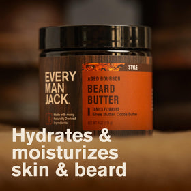 Every Man Jack application on beard demonstrating easy smoothing and reduced frizz benefit