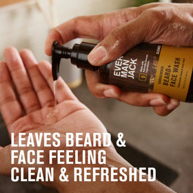 Every Man Jack being applied to beard in shower to soften and hydrate
