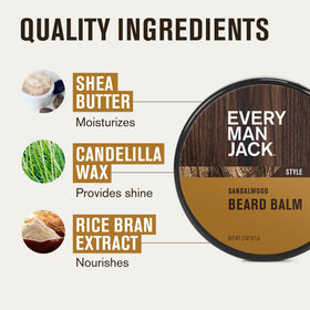 Every Man Jack ingredients shot with shea butter and candelilla for conditioning
